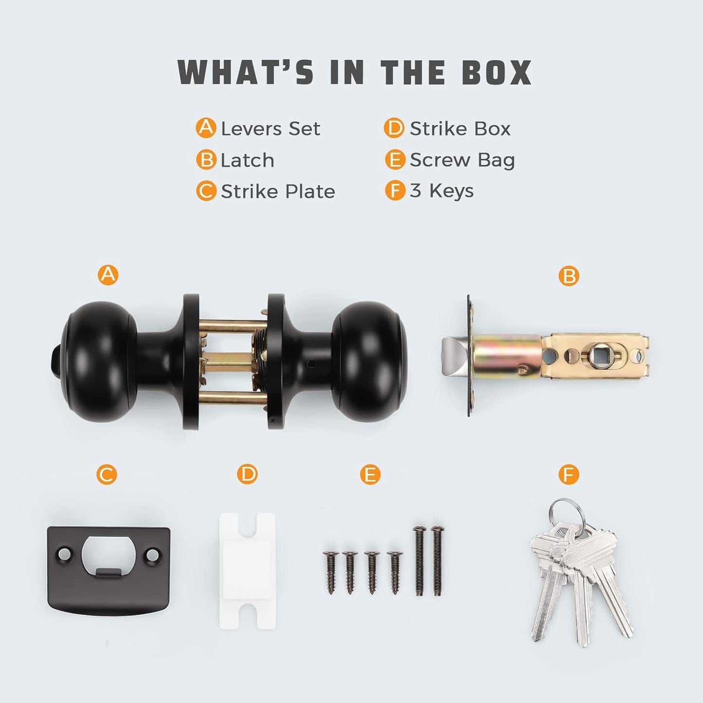 6 Pack Keyed Entry Door Locks in Matte Black Finish - Round Style Knob - Keyed Alike by KNOBWELL