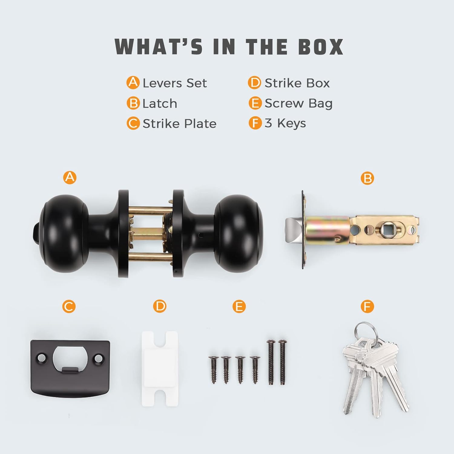 6 Pack Keyed Entry Door Locks in Matte Black Finish - Round Style Knob - Keyed Alike by KNOBWELL