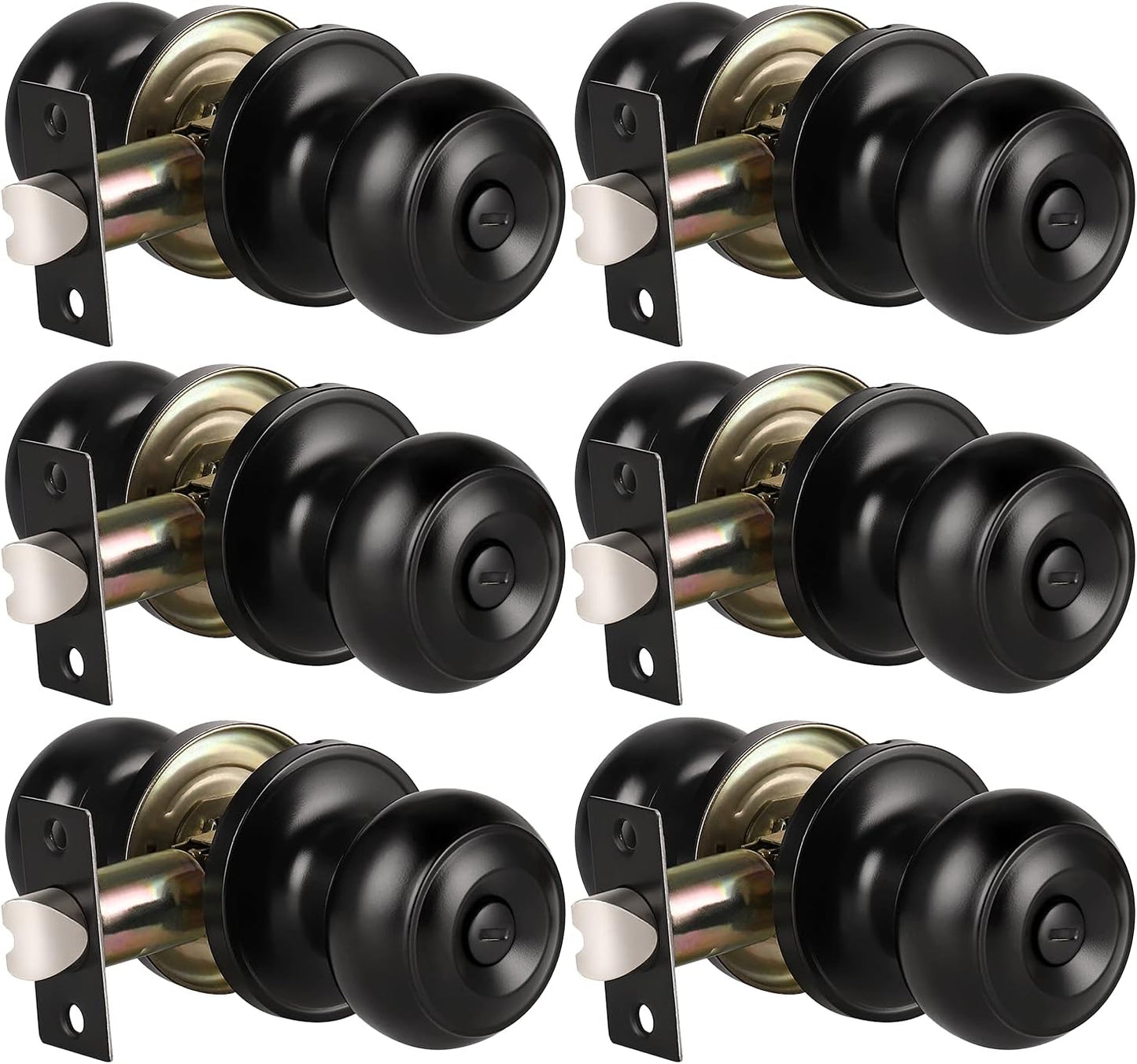 6 Pack Keyless Black Privacy Door Knobs for Bathroom/Bedroom, Round Indoor Knobs w/ Lock, Matte Black Finish - Interior Door Handle Locks