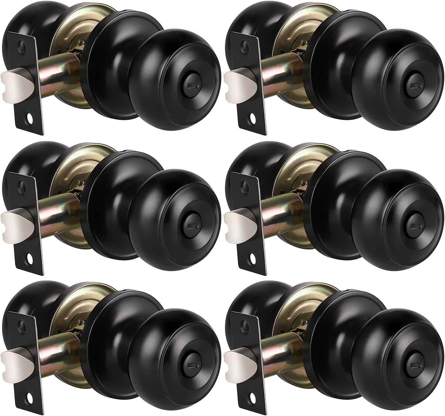 6 Pack Keyless Black Privacy Door Knobs for Bathroom/Bedroom, Round Indoor Knobs w/ Lock, Matte Black Finish - Interior Door Handle Locks