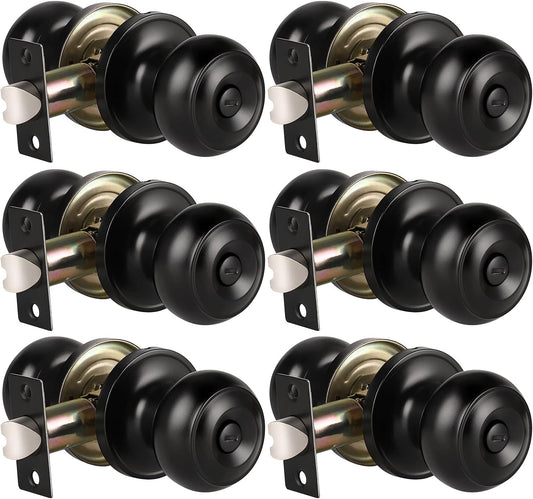 6 Pack Keyless Black Privacy Door Knobs for Bathroom/Bedroom, Round Indoor Knobs w/ Lock, Matte Black Finish - Interior Door Handle Locks