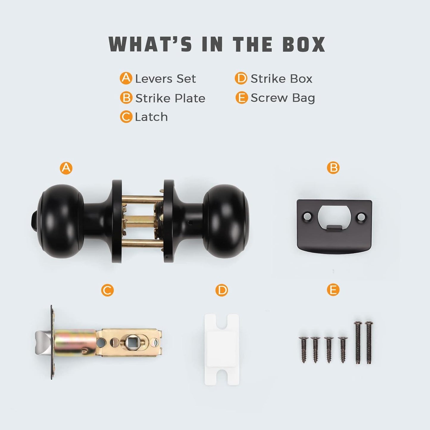 6 Pack Keyless Black Privacy Door Knobs for Bathroom/Bedroom, Round Indoor Knobs w/ Lock, Matte Black Finish - Interior Door Handle Locks