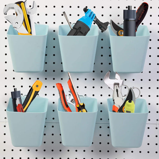 6 Pack Large Pegboard Bins with Hooks for Tool Organization by FRIMOONY