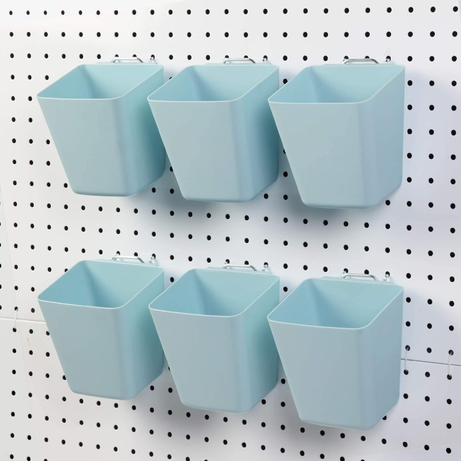 6 Pack Large Pegboard Bins with Hooks for Tool Organization by FRIMOONY