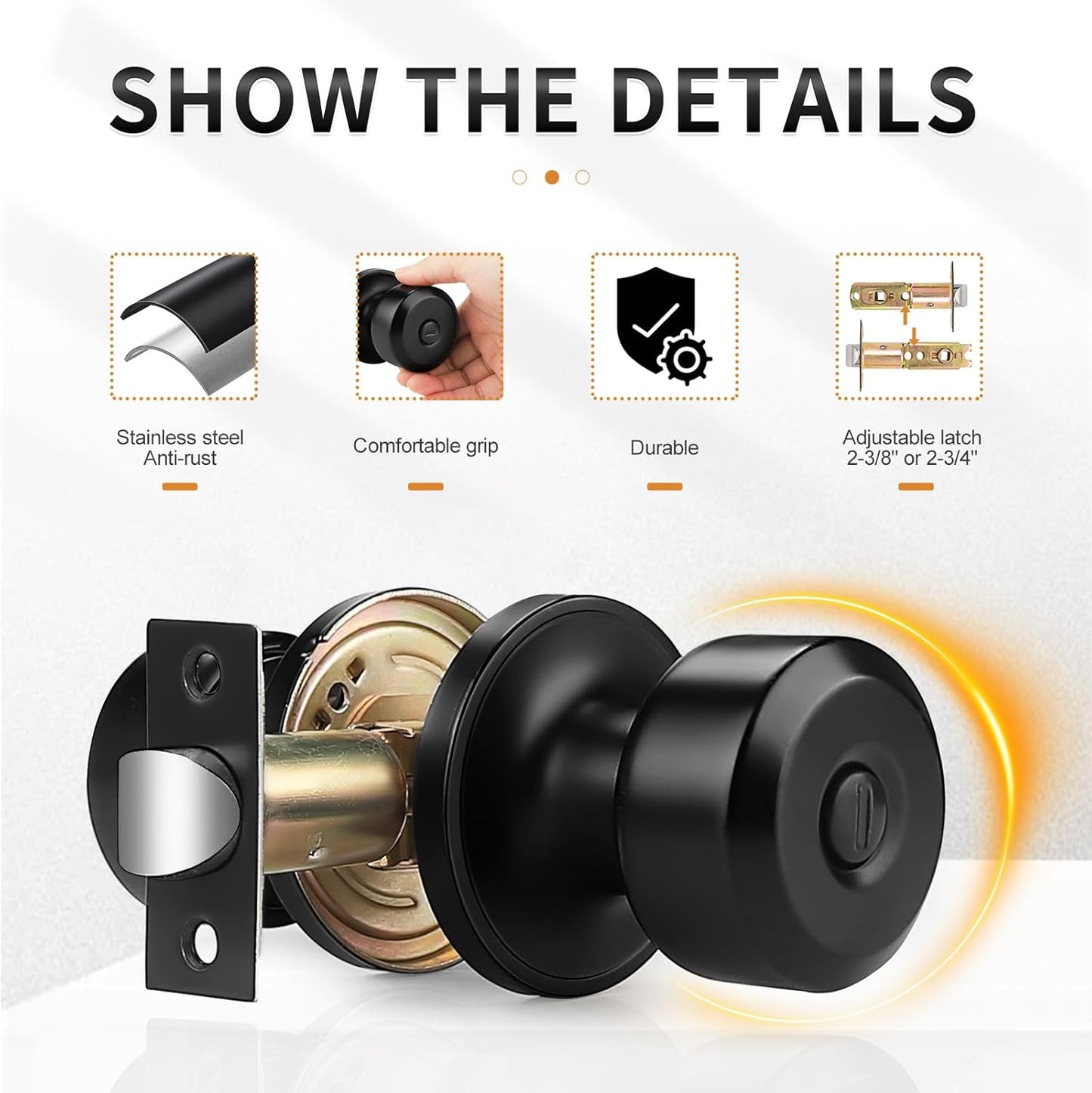 6-Pack Matte Black Keyless Privacy Locks for Bedroom and Bathroom Doors - Contemporary Cylindrical Shape Knobs by Probrico