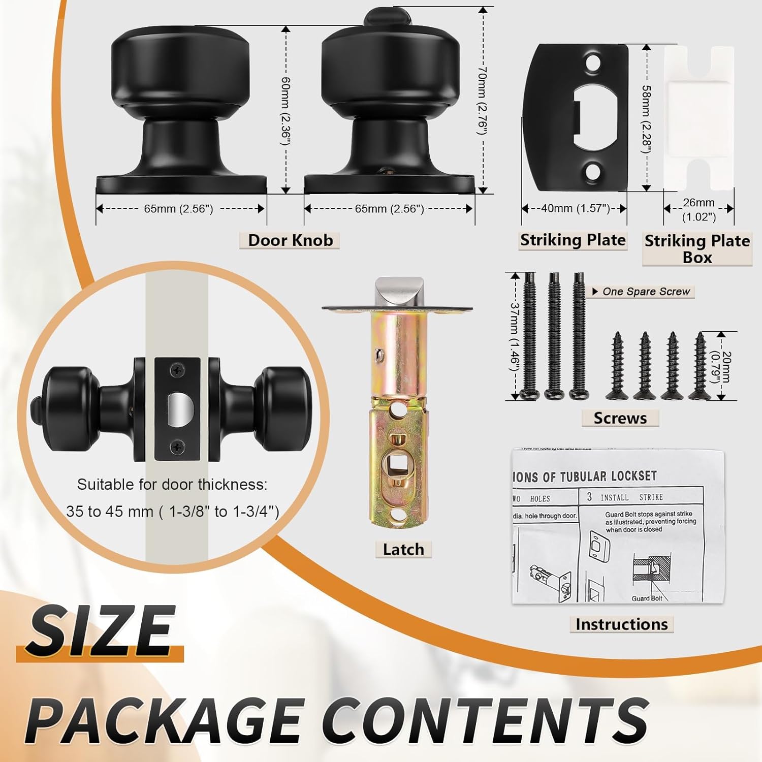 6-Pack Matte Black Keyless Privacy Locks for Bedroom and Bathroom Doors - Contemporary Cylindrical Shape Knobs by Probrico