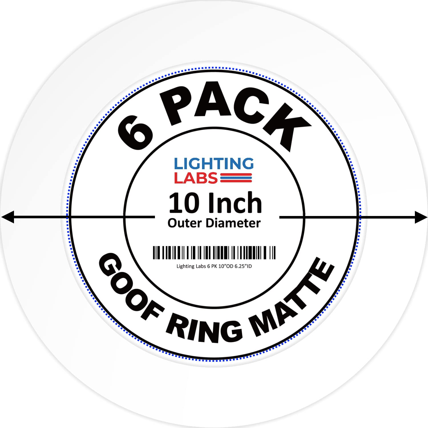 6 Pack Matte White Goof Trim Ring for 10" Recessed Can Lighting - Outer Diameter 10", Inner Diameter 6.2