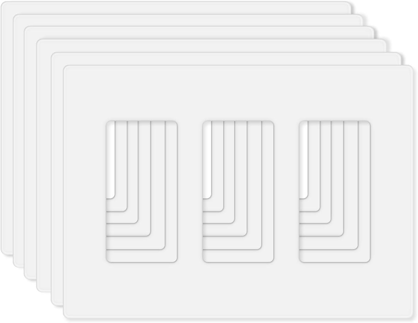 6-Pack MLLIZH White 3-Gang Screwless Wall Plate Cover for Light Switches, Dimmers, Outlets - UL Listed