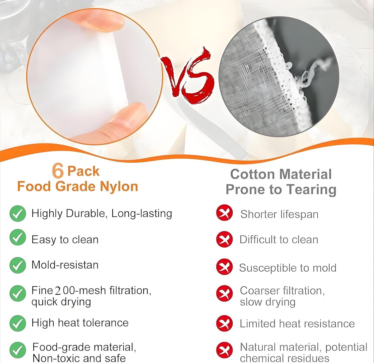 6-Pack Nylon Muslin Cloths for Straining, 8"x12" Food Grade Cheese Cloths for Cooking and Nut Milk Bag Straining - Unbleached Muslin Strainer Cloths for Yogurt and Milk Making