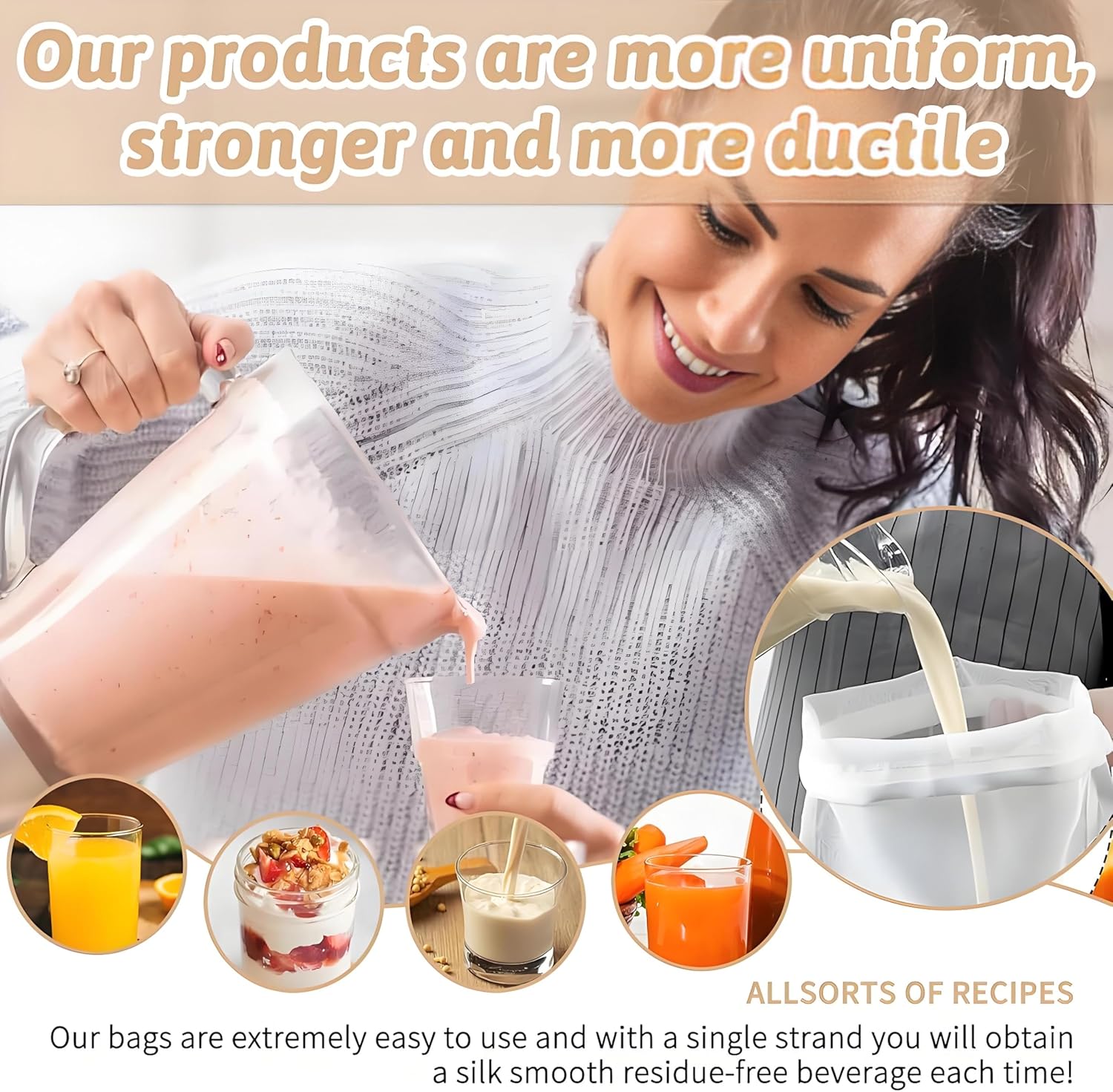 6-Pack Nylon Muslin Cloths for Straining, 8"x12" Food Grade Cheese Cloths for Cooking and Nut Milk Bag Straining - Unbleached Muslin Strainer Cloths for Yogurt and Milk Making