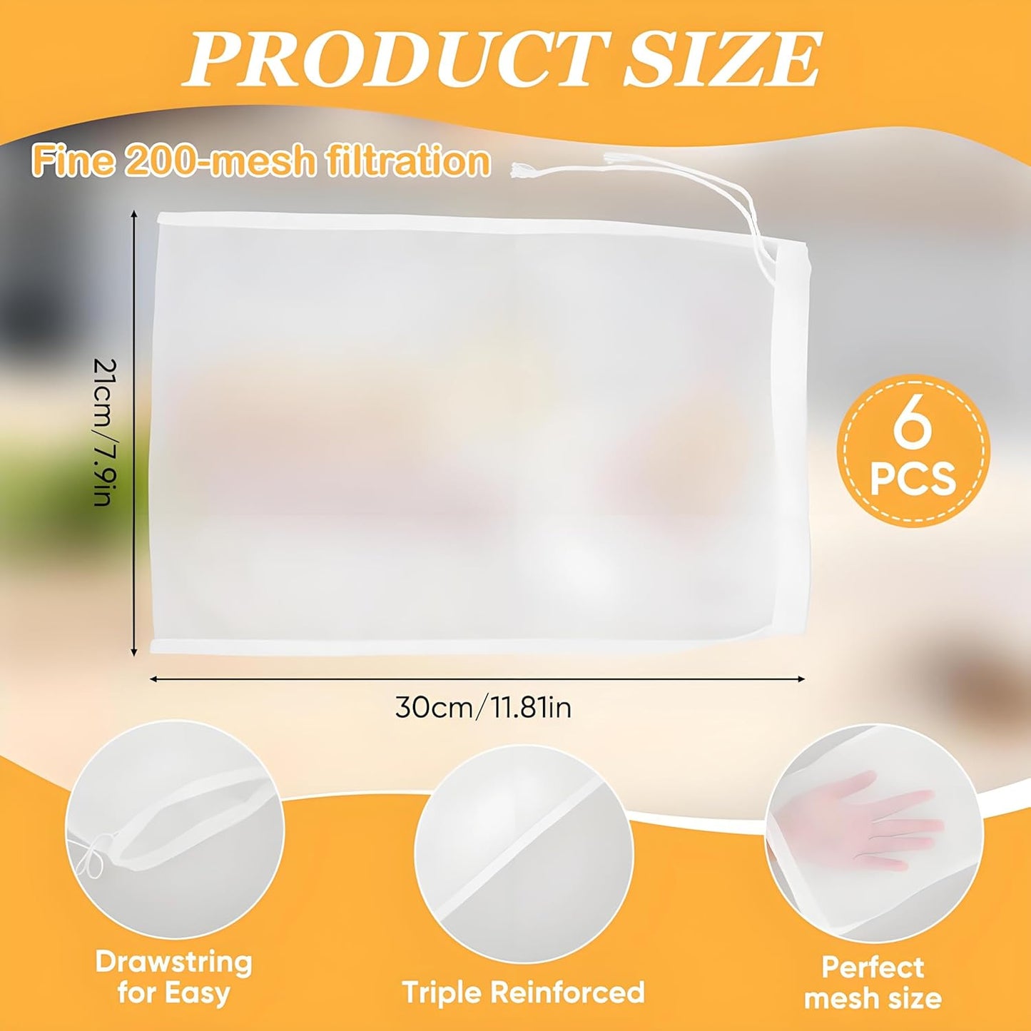 6-Pack Nylon Muslin Cloths for Straining, 8"x12" Food Grade Cheese Cloths for Cooking and Nut Milk Bag Straining - Unbleached Muslin Strainer Cloths for Yogurt and Milk Making