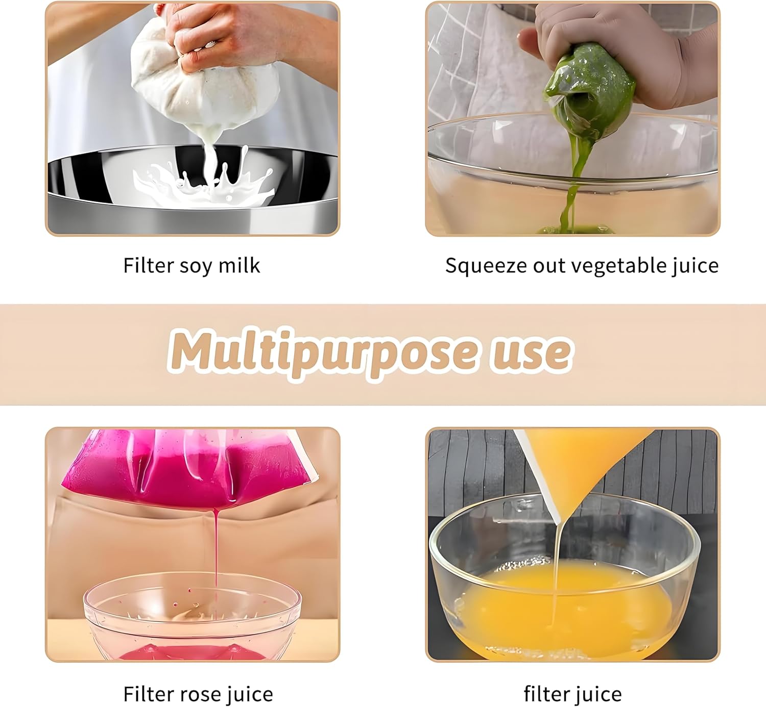 6-Pack Nylon Muslin Cloths for Straining, 8"x12" Food Grade Cheese Cloths for Cooking and Nut Milk Bag Straining - Unbleached Muslin Strainer Cloths for Yogurt and Milk Making