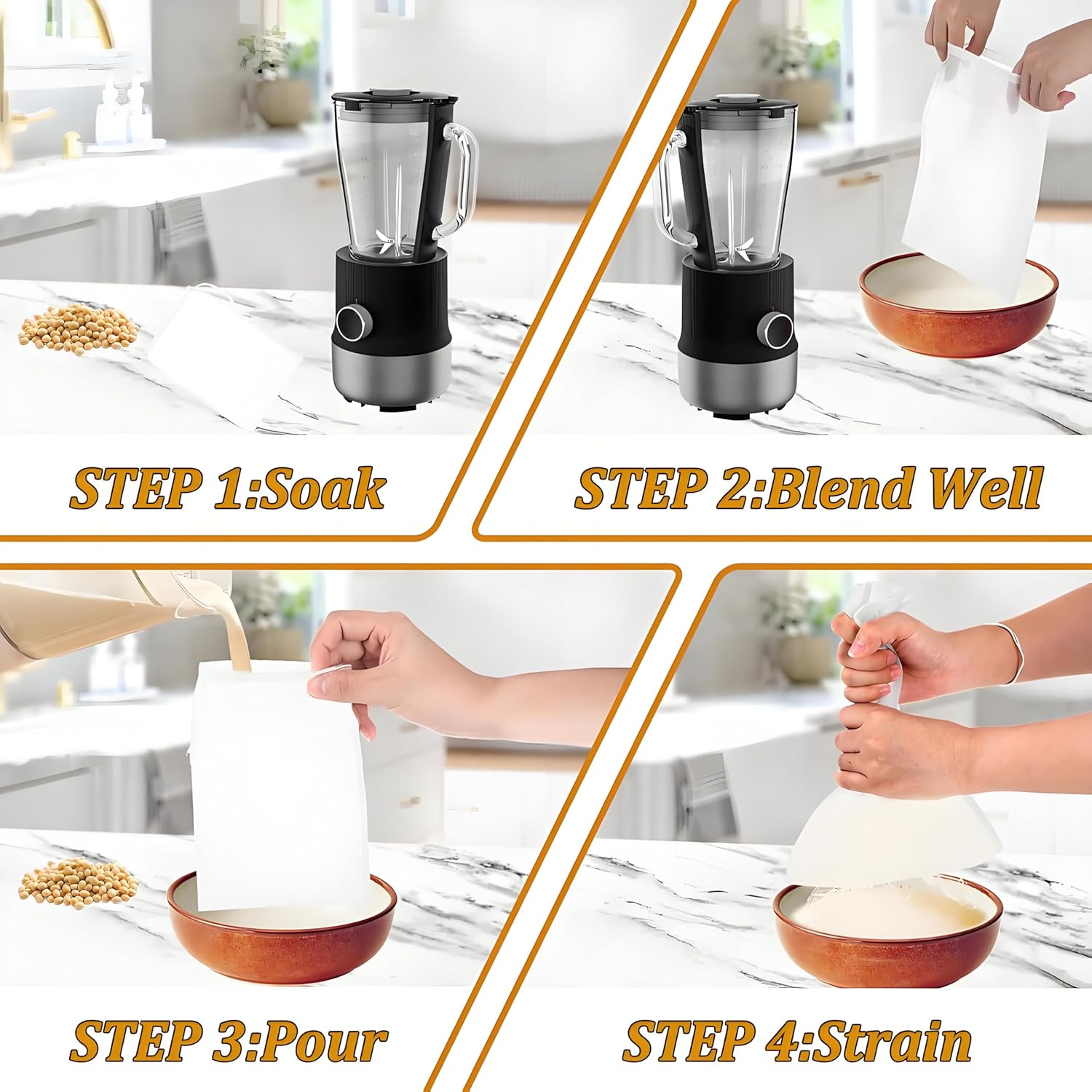 6-Pack Nylon Muslin Cloths for Straining, 8"x12" Food Grade Cheese Cloths for Cooking and Nut Milk Bag Straining - Unbleached Muslin Strainer Cloths for Yogurt and Milk Making