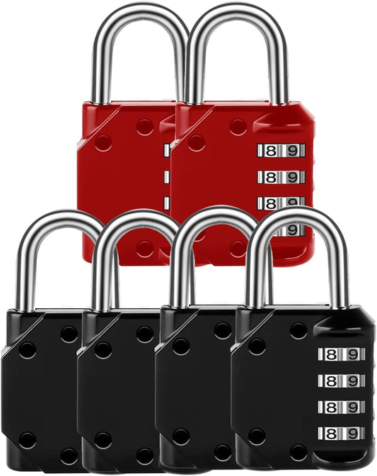 6-Pack of Combination Locks for Doors and Storage Units - 4 Black & 2 Red Locks by Vervida