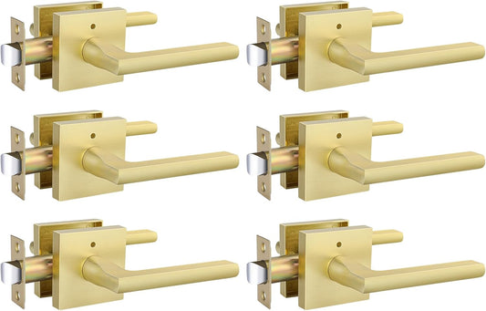 6 Pack of goldenwarm Gold Privacy Door Handles for Bedroom and Bathroom - Heavy Duty Brass Interior Lever Doorhandles with Brushed Finish, Zinc Alloy Construction