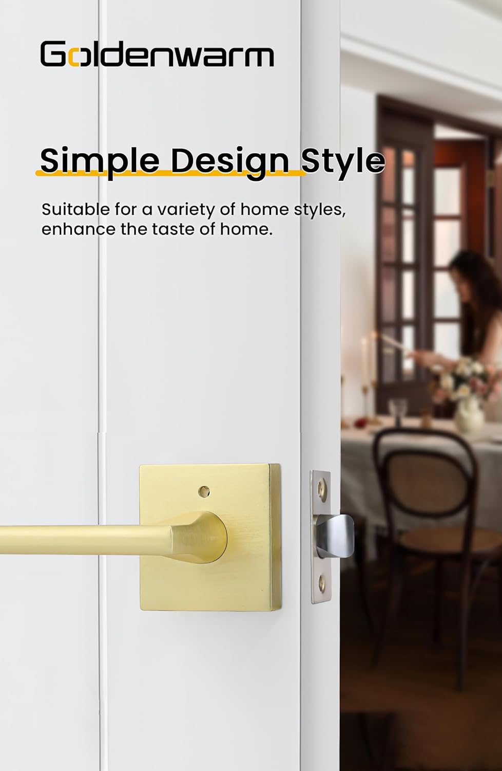 6 Pack of goldenwarm Gold Privacy Door Handles for Bedroom and Bathroom - Heavy Duty Brass Interior Lever Doorhandles with Brushed Finish, Zinc Alloy Construction