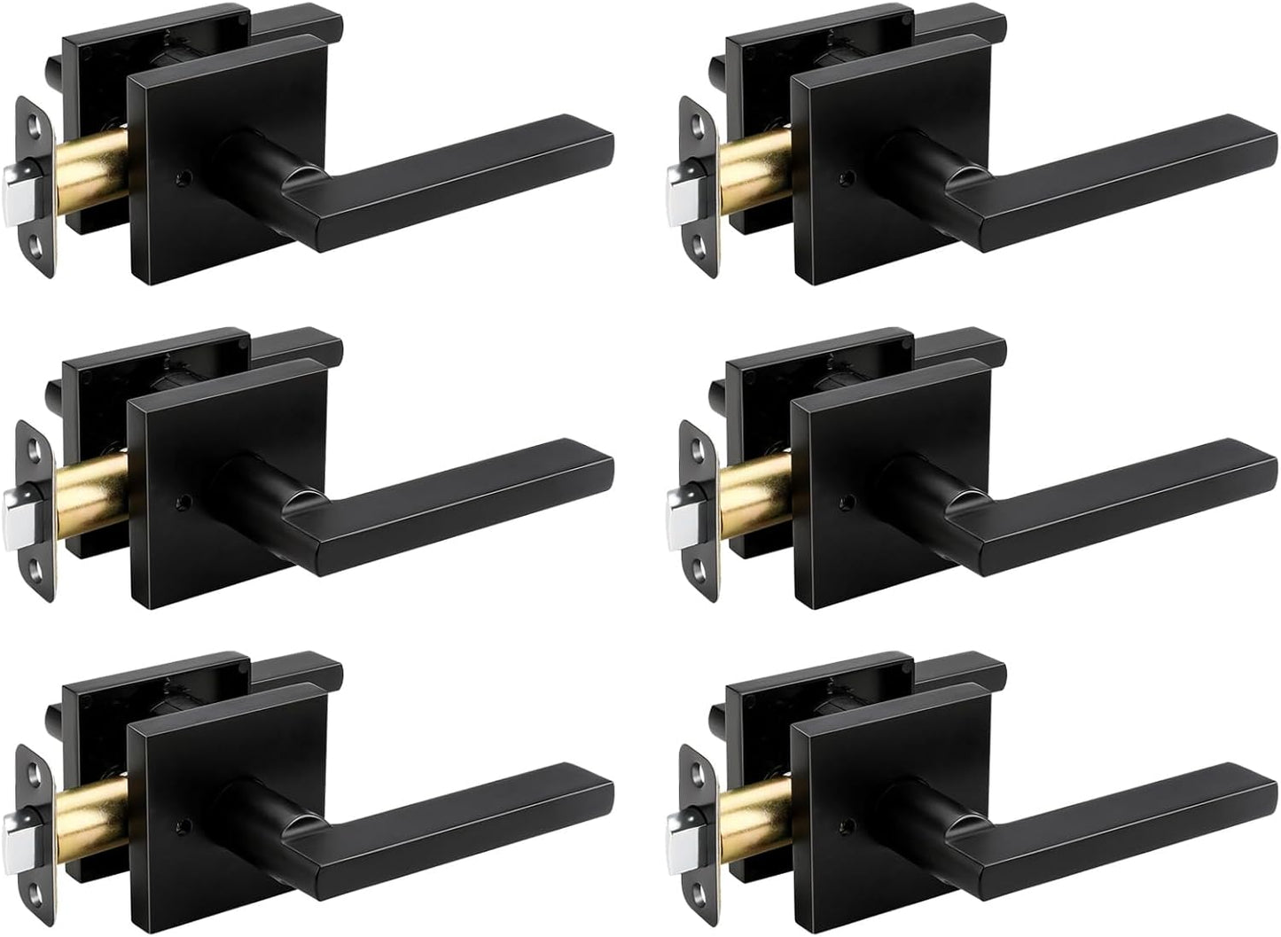 6 Pack of goldenwarm Matte Black Privacy Interior Door Handles - Heavy Duty Zinc Alloy Bedroom and Bathroom Levers