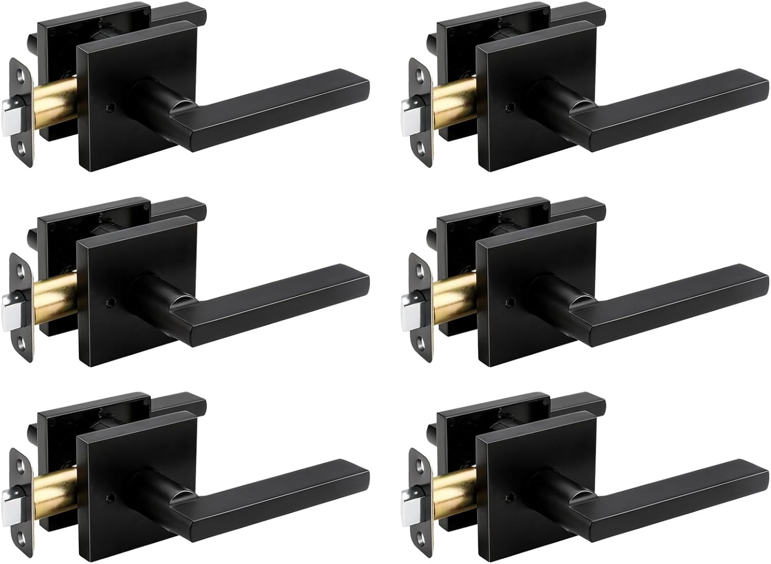 6 Pack of goldenwarm Matte Black Privacy Interior Door Handles - Heavy Duty Zinc Alloy Bedroom and Bathroom Levers