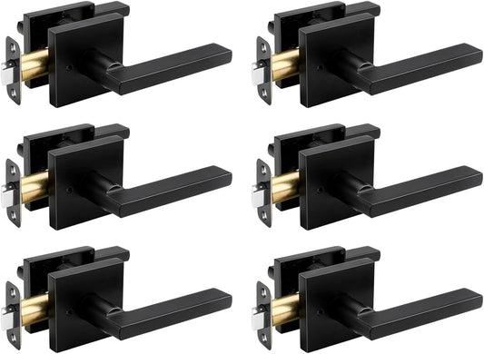 6 Pack of goldenwarm Matte Black Privacy Interior Door Handles - Heavy Duty Zinc Alloy Bedroom and Bathroom Levers