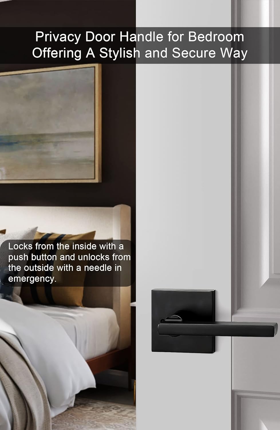 6 Pack of goldenwarm Matte Black Privacy Interior Door Handles - Heavy Duty Zinc Alloy Bedroom and Bathroom Levers