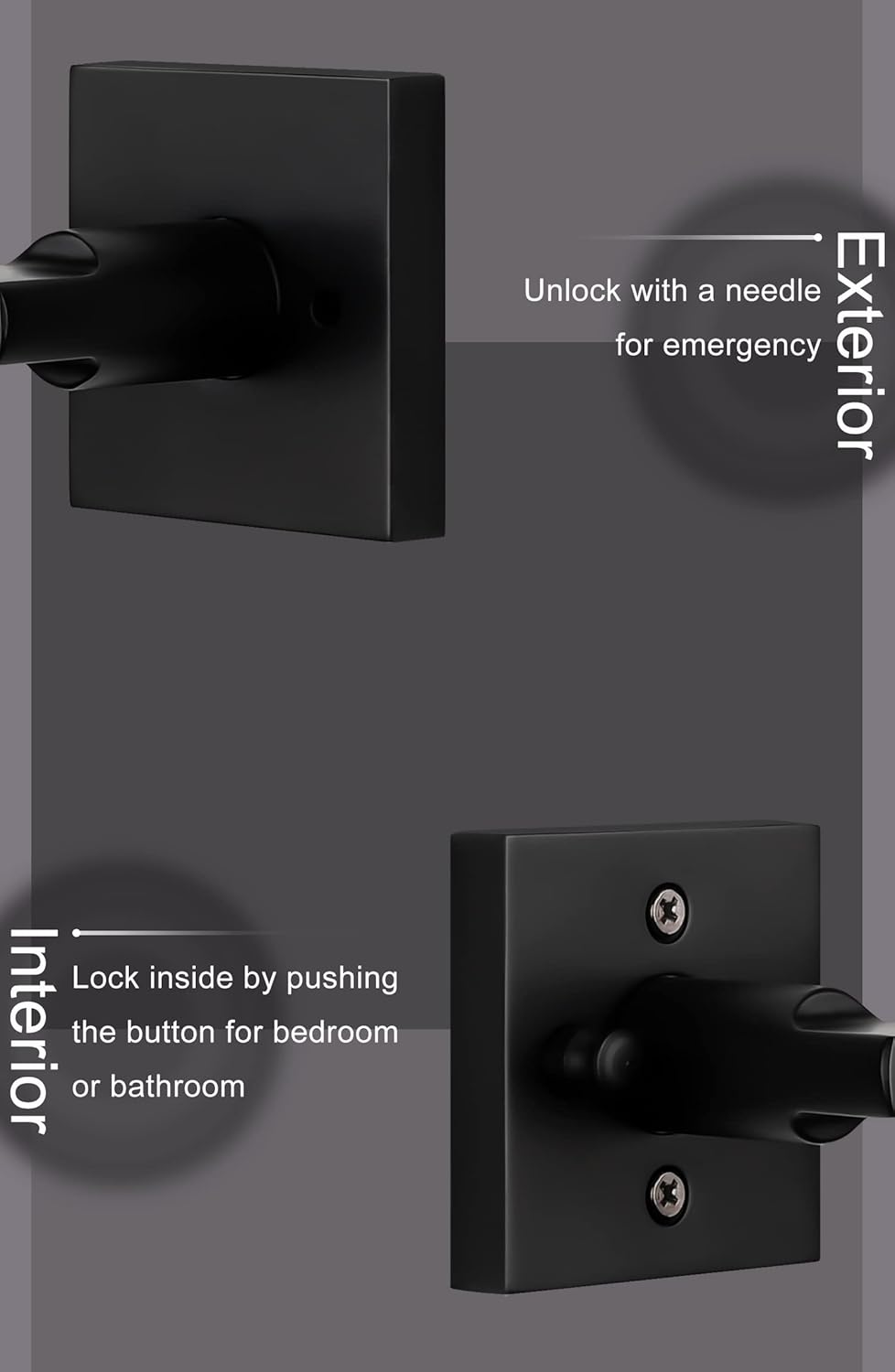 6 Pack of goldenwarm Matte Black Privacy Interior Door Handles - Heavy Duty Zinc Alloy Bedroom and Bathroom Levers