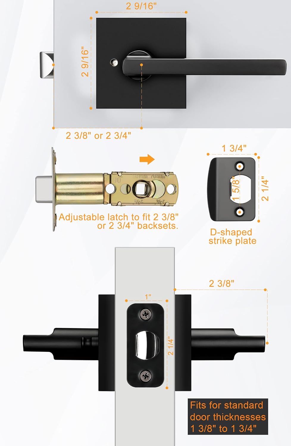 6 Pack of goldenwarm Matte Black Privacy Interior Door Handles - Heavy Duty Zinc Alloy Bedroom and Bathroom Levers