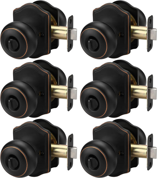 6 Pack of Haidms Oil Rubbed Bronze Privacy Door Knobs for Bedroom and Bathroom - Brushed Finish Interior Doorknobs