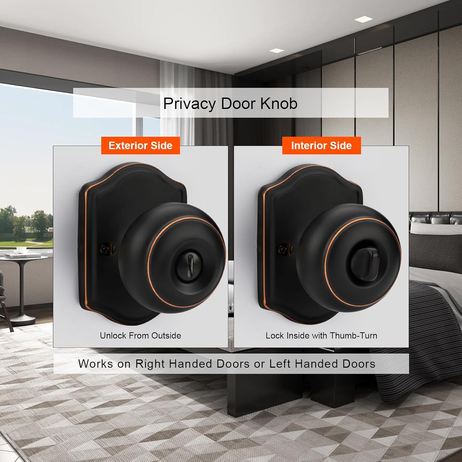 6 Pack of Haidms Oil Rubbed Bronze Privacy Door Knobs for Bedroom and Bathroom - Brushed Finish Interior Doorknobs