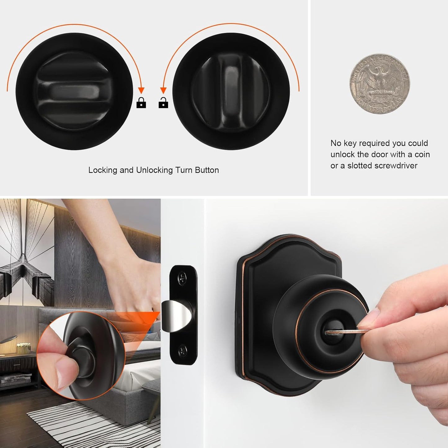 6 Pack of Haidms Oil Rubbed Bronze Privacy Door Knobs for Bedroom and Bathroom - Brushed Finish Interior Doorknobs