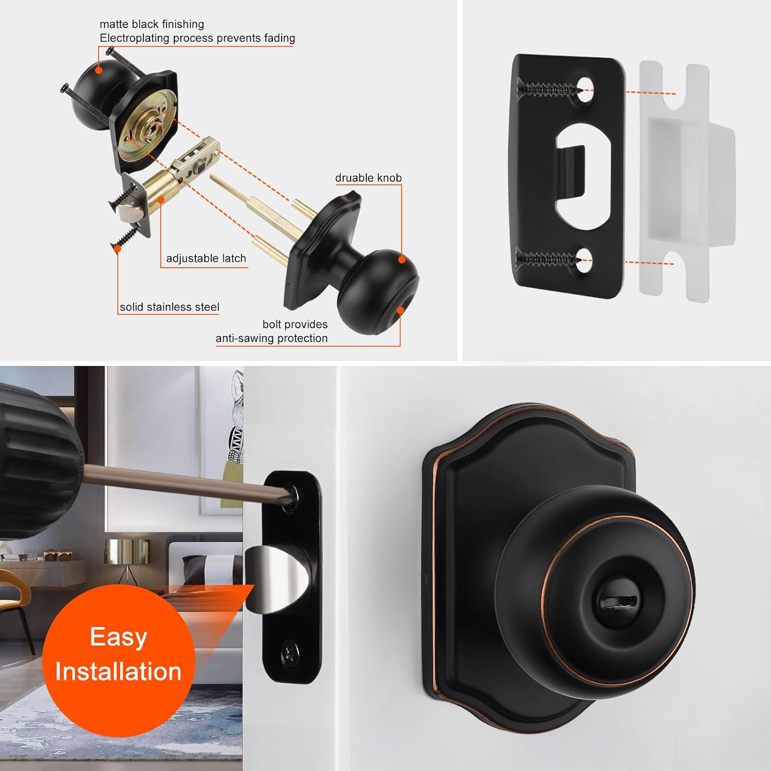 6 Pack of Haidms Oil Rubbed Bronze Privacy Door Knobs for Bedroom and Bathroom - Brushed Finish Interior Doorknobs