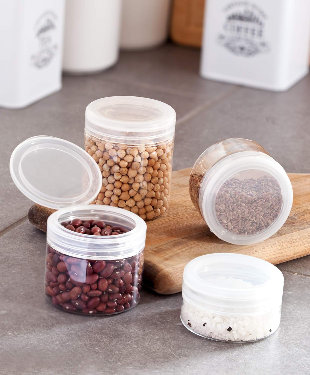 6-Pack of JUVITUS 8 oz Clear PET Plastic Jars with Flip Top Caps and Spatulas