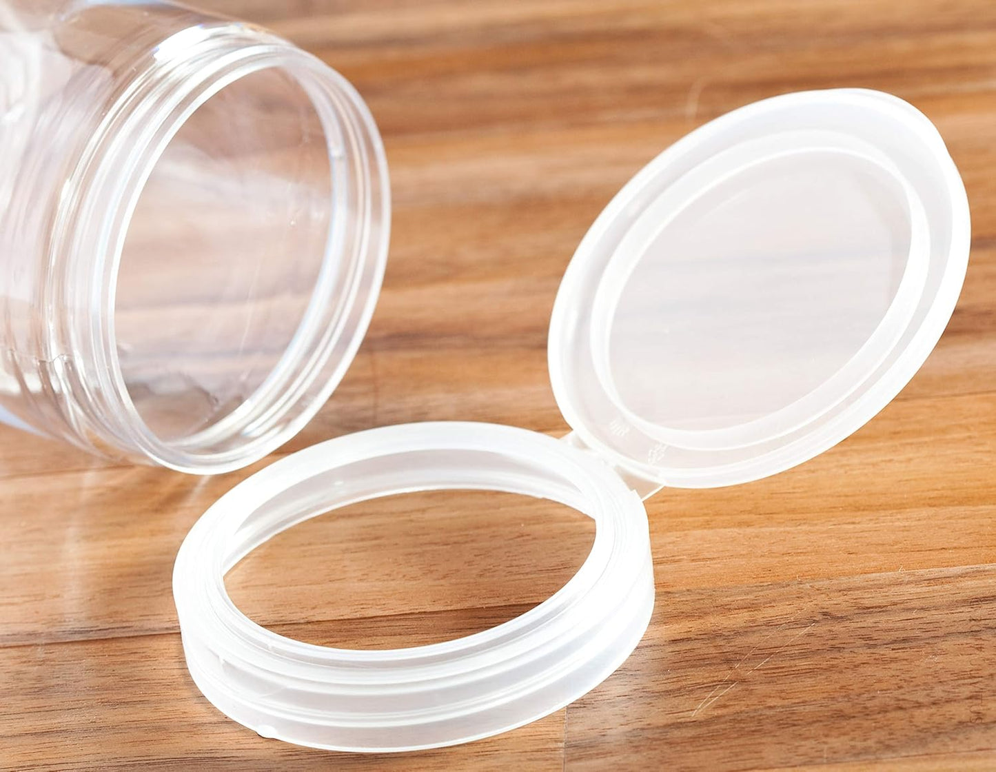 6-Pack of JUVITUS 8 oz Clear PET Plastic Jars with Flip Top Caps and Spatulas