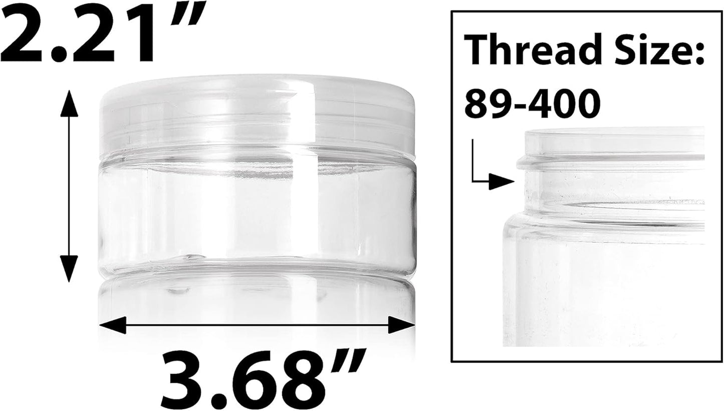 6 Pack of JUVITUS 8 oz Clear PET Plastic Low Profile Jars with Natural Flip Tops - BPA Free and Refillable