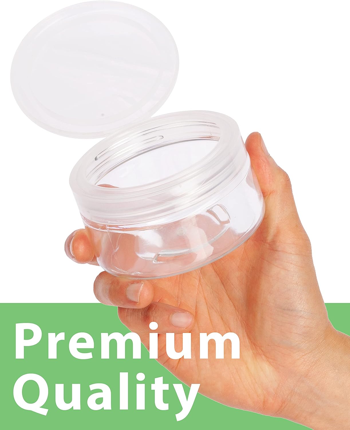 6 Pack of JUVITUS 8 oz Clear PET Plastic Low Profile Jars with Natural Flip Tops - BPA Free and Refillable