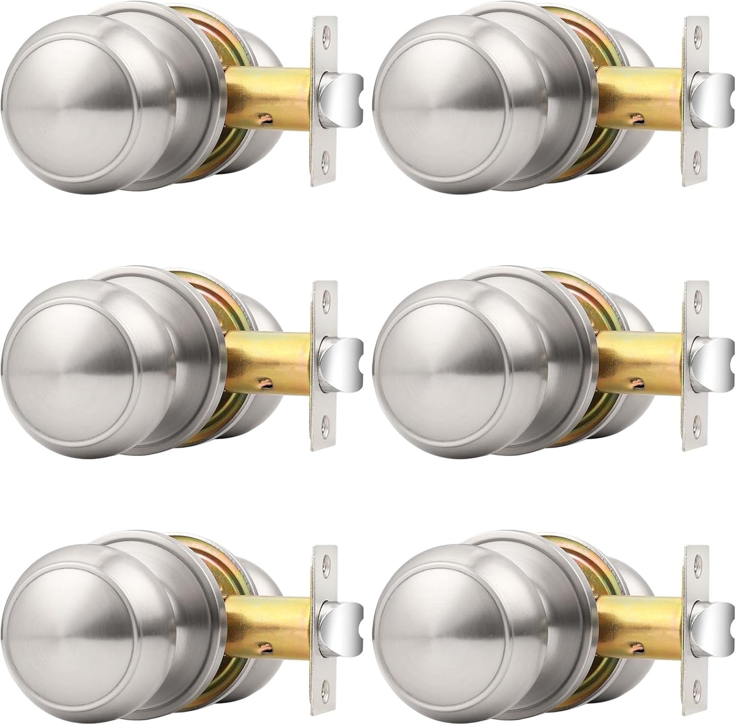 6 Pack of Probrico Brushed Nickel Passage Door Knobs for Closet and Hallway - Keyless Interior Door Knobs
