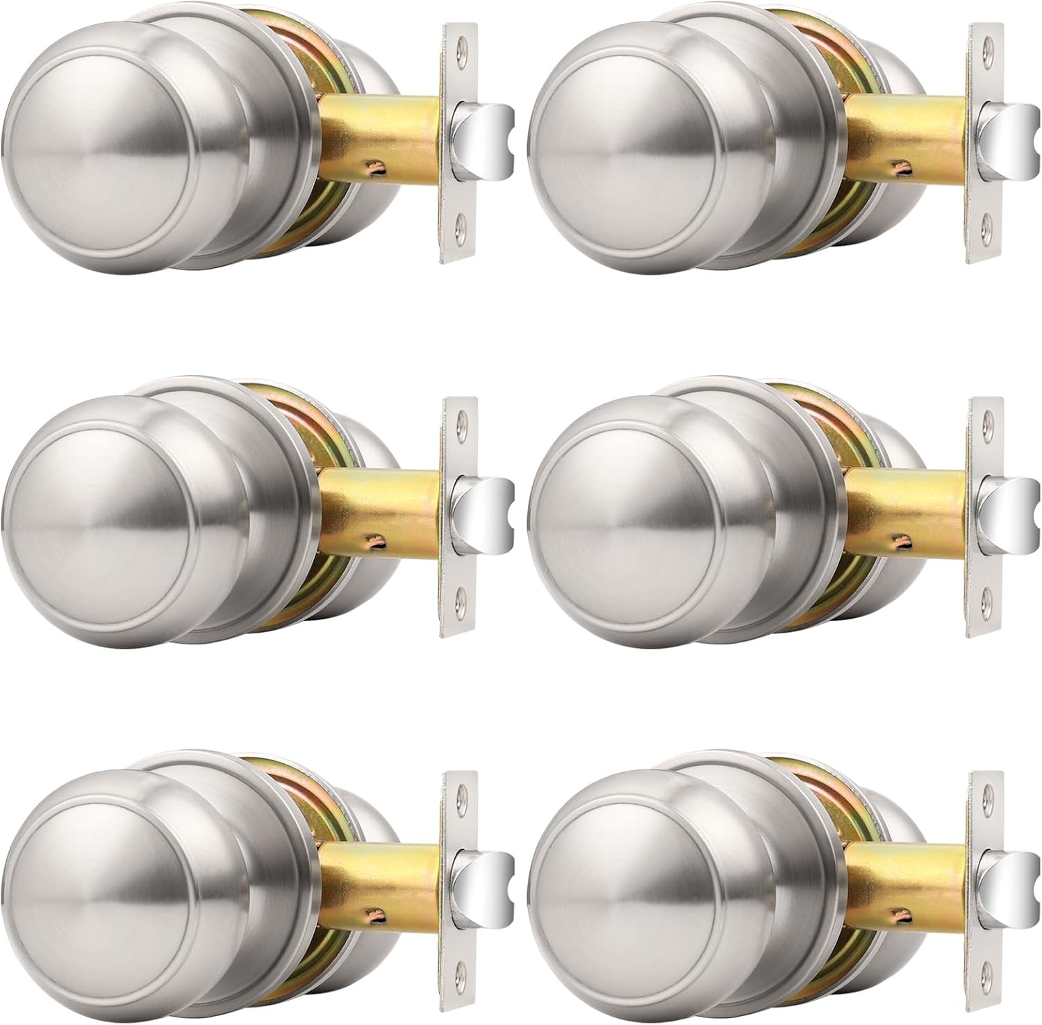 6 Pack of Probrico Brushed Nickel Passage Door Knobs for Closet and Hallway - Keyless Interior Door Knobs