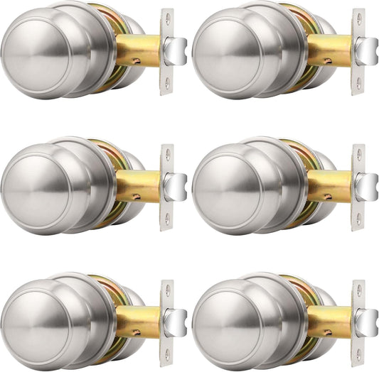 6 Pack of Probrico Brushed Nickel Passage Door Knobs for Closet and Hallway - Keyless Interior Door Knobs
