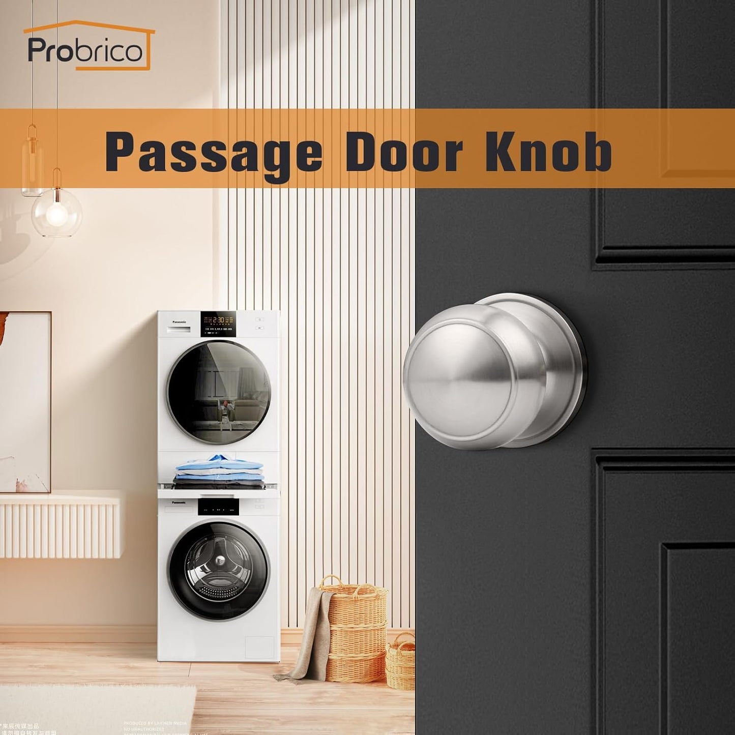 6 Pack of Probrico Brushed Nickel Passage Door Knobs for Closet and Hallway - Keyless Interior Door Knobs