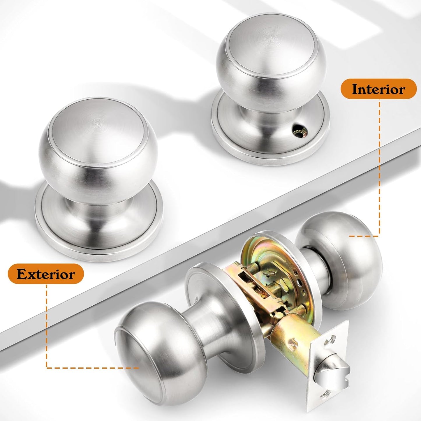 6 Pack of Probrico Brushed Nickel Passage Door Knobs for Closet and Hallway - Keyless Interior Door Knobs