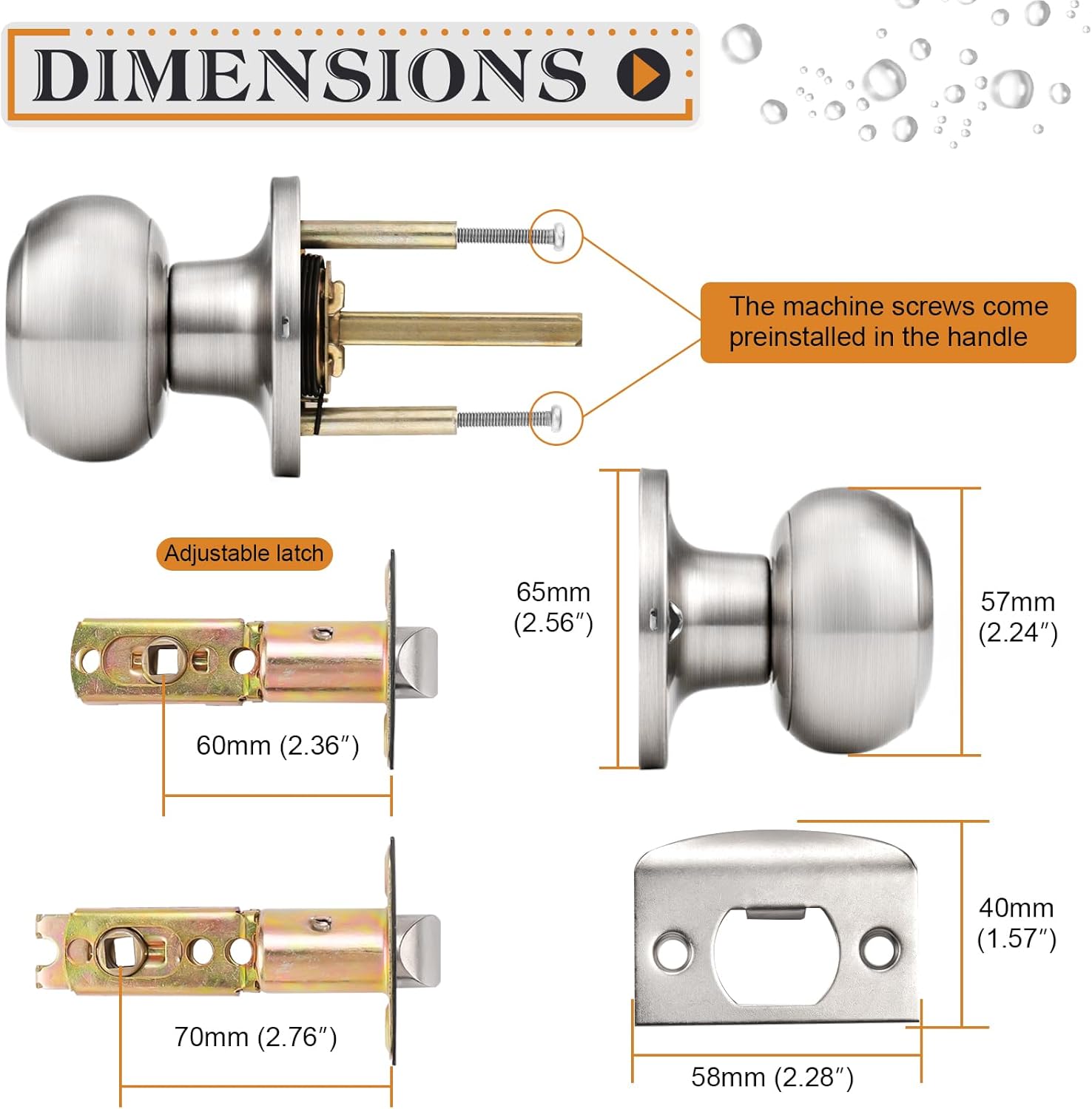6 Pack of Probrico Brushed Nickel Passage Door Knobs for Closet and Hallway - Keyless Interior Door Knobs