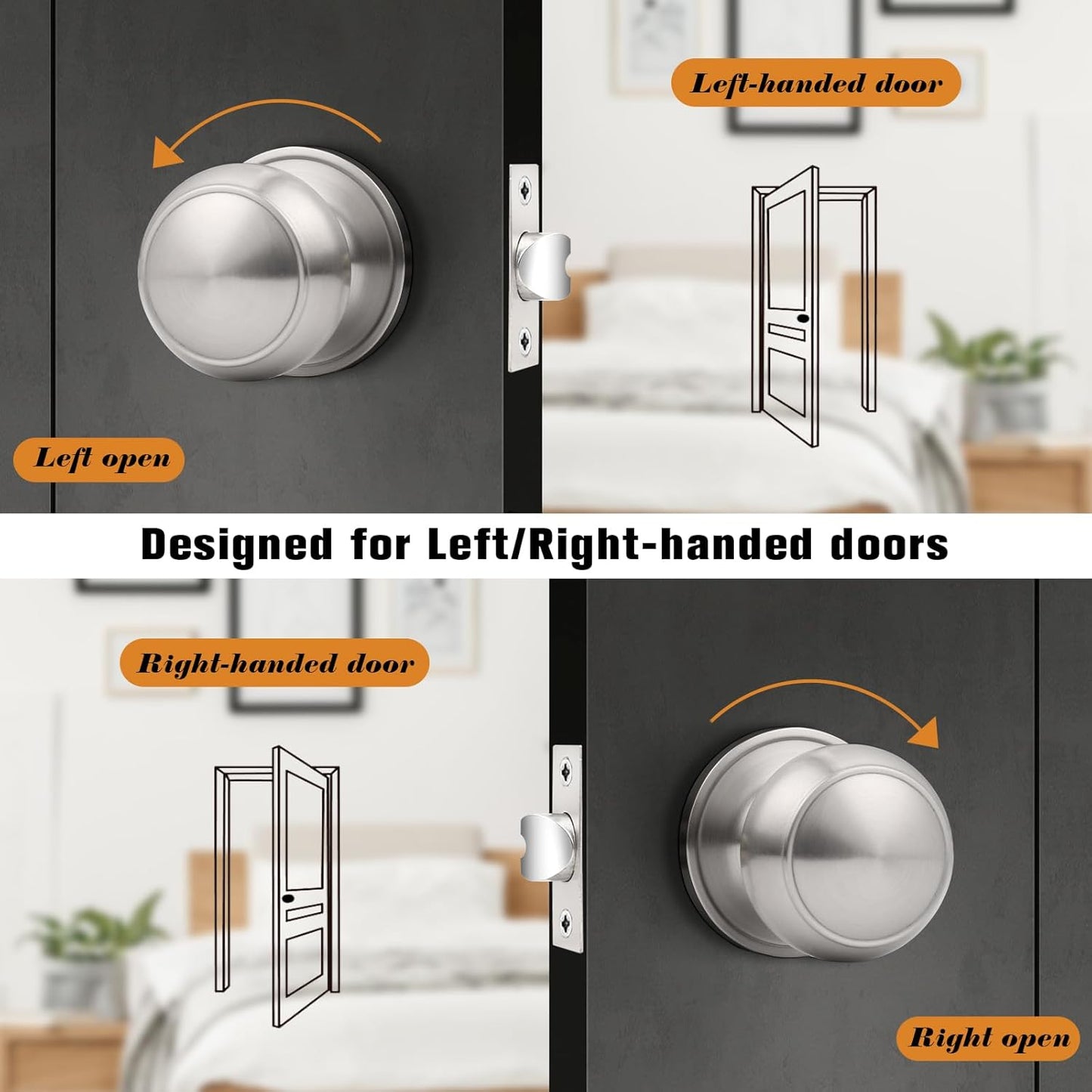 6 Pack of Probrico Brushed Nickel Passage Door Knobs for Closet and Hallway - Keyless Interior Door Knobs