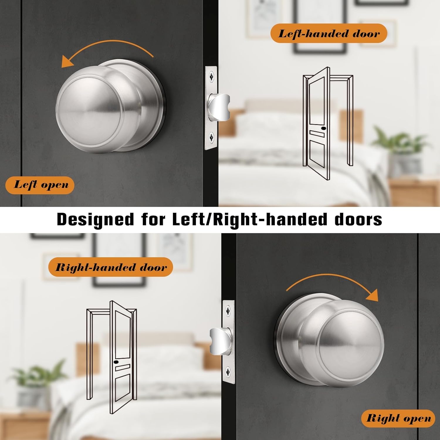 6 Pack of Probrico Brushed Nickel Passage Door Knobs for Closet and Hallway - Keyless Interior Door Knobs