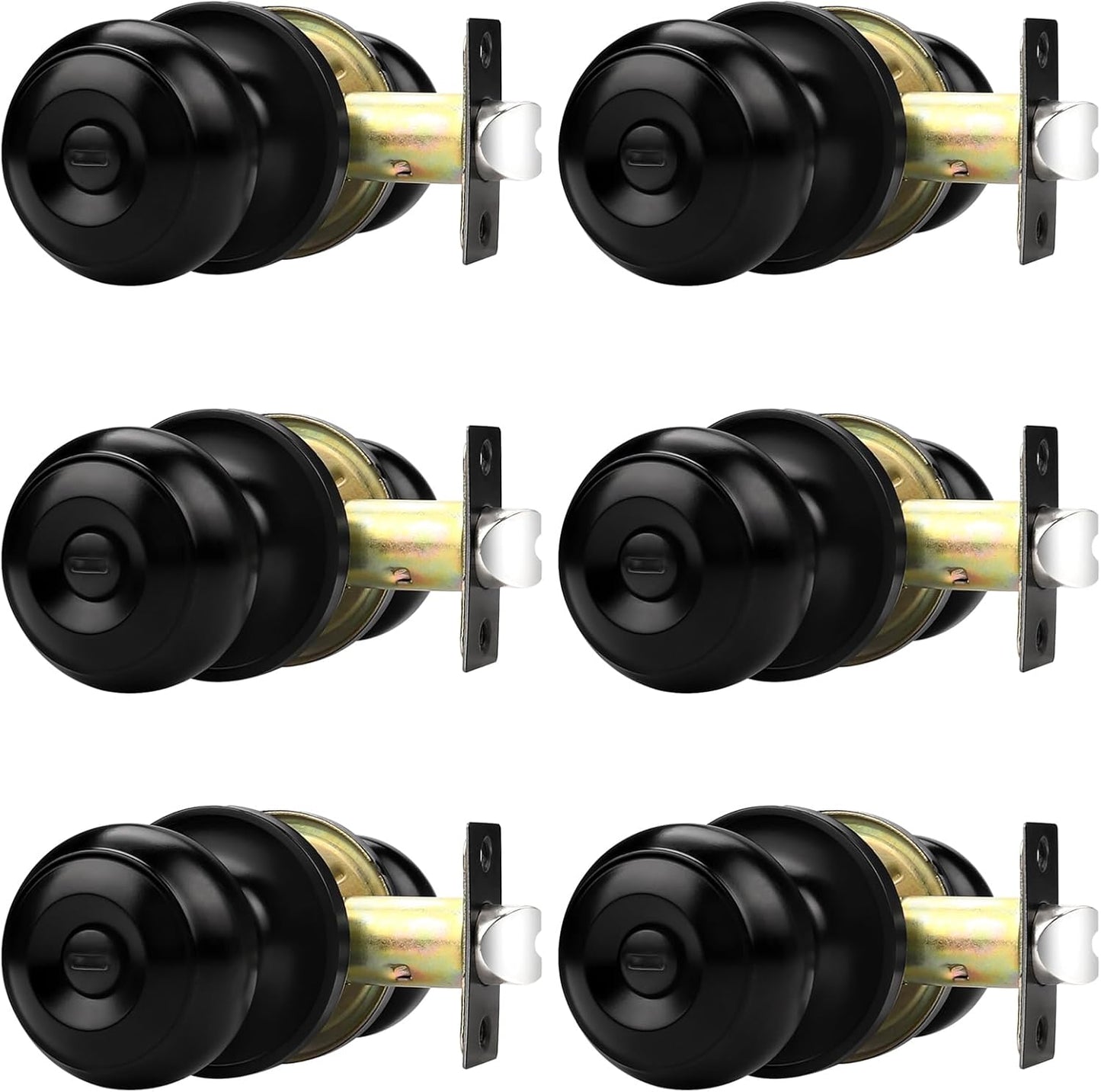 6 Pack of Probrico Matte Black Privacy Door Knobs for Bedroom and Bathroom - Round Ball Interior Door Knob - WildKart
