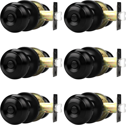 6 Pack of Probrico Matte Black Privacy Door Knobs for Bedroom and Bathroom - Round Ball Interior Door Knob - WildKart