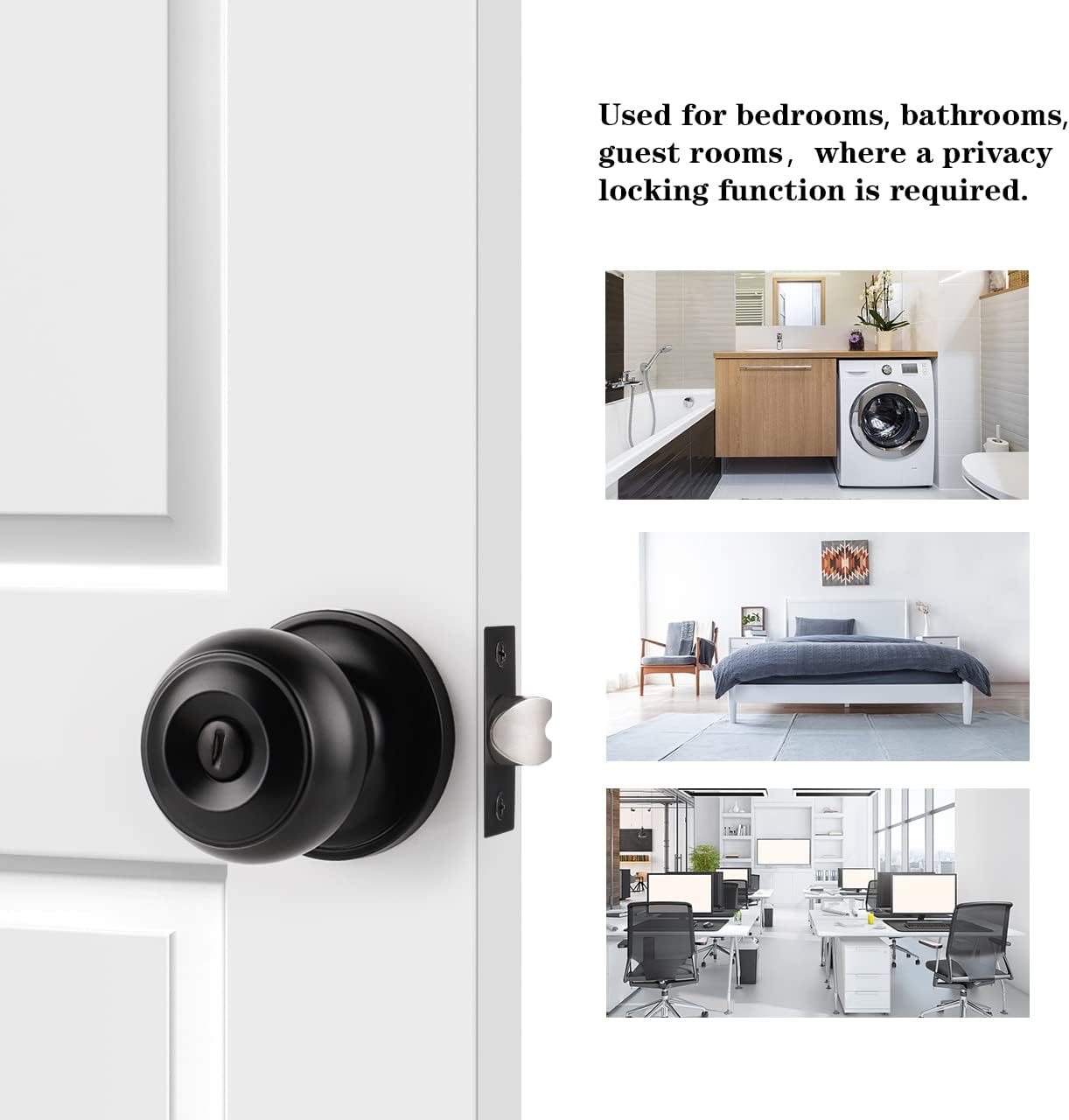 6 Pack of Probrico Matte Black Privacy Door Knobs for Bedroom and Bathroom - Round Ball Interior Door Knob - WildKart