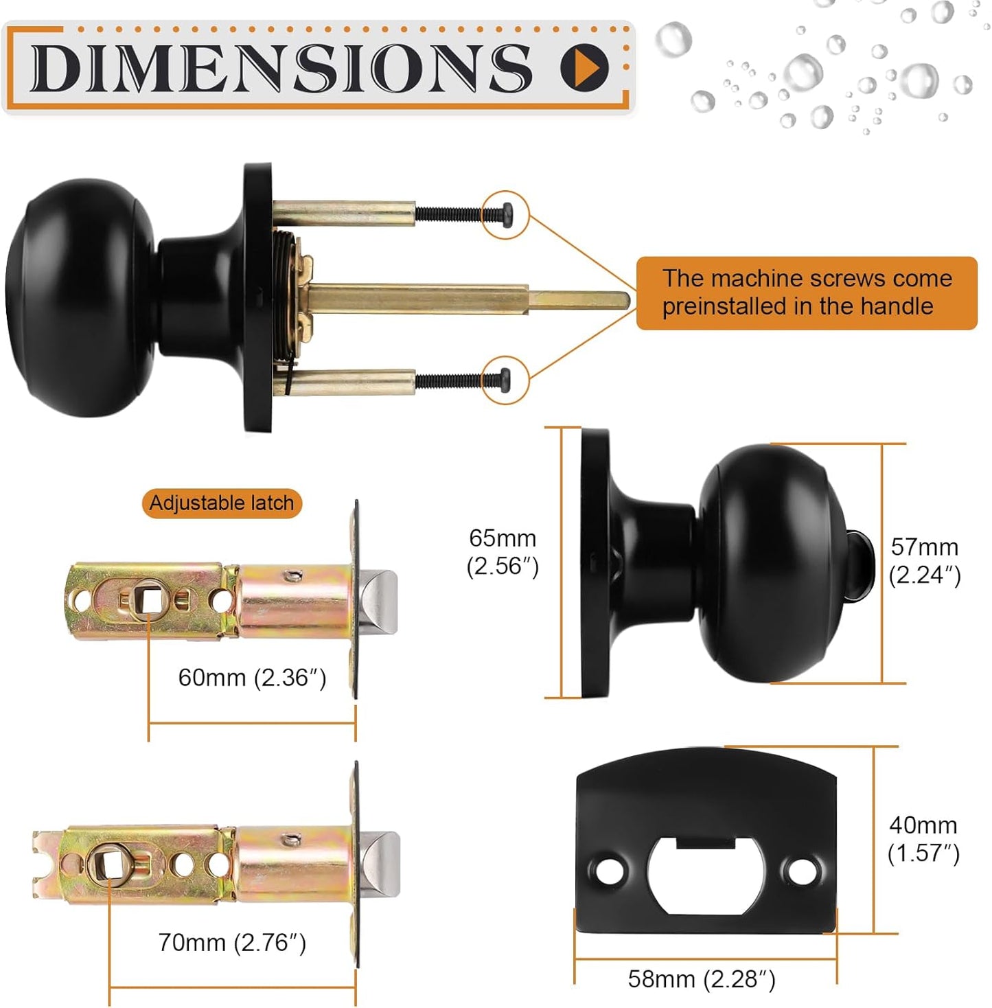 6 Pack of Probrico Matte Black Privacy Door Knobs for Bedroom and Bathroom - Round Ball Interior Door Knob - WildKart