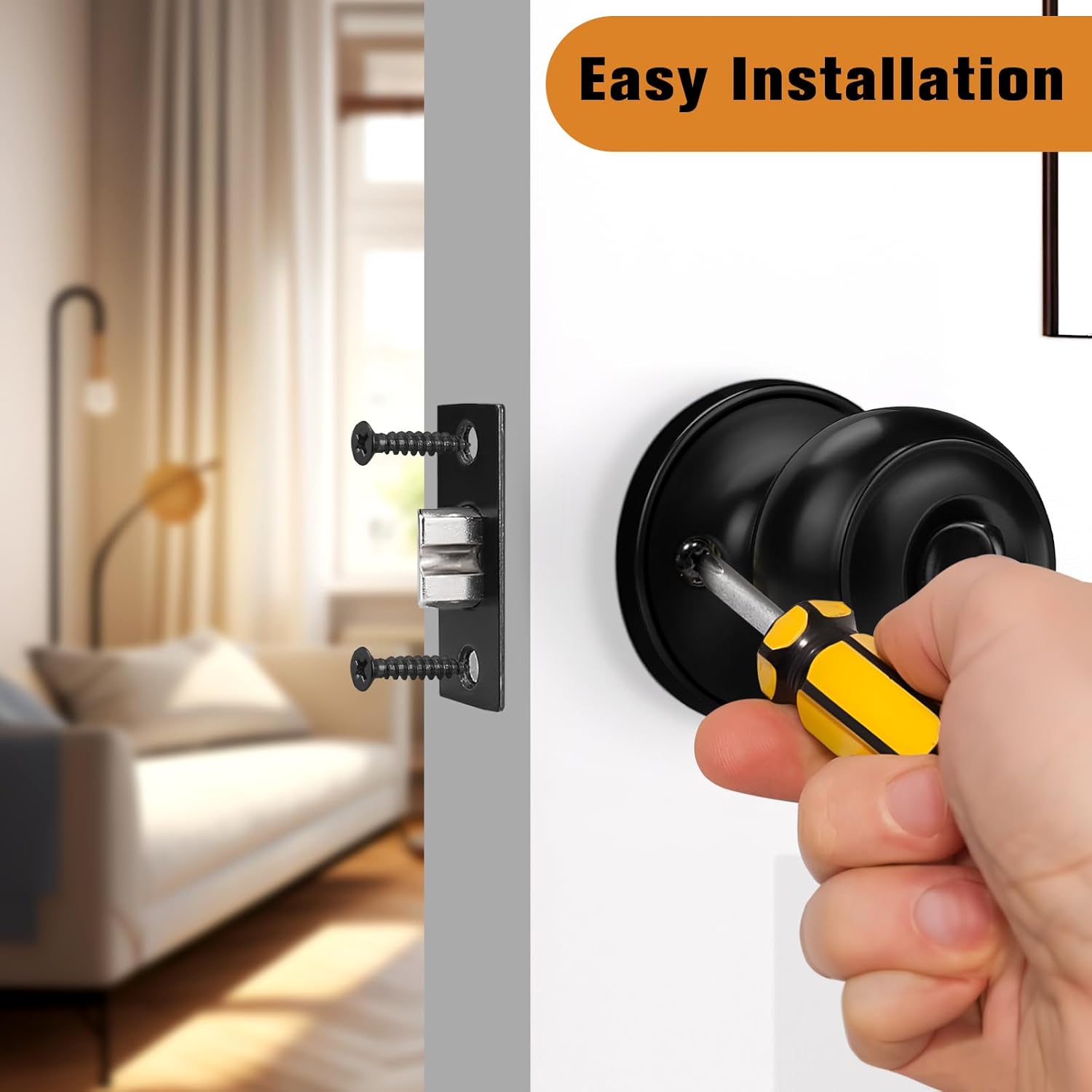 6 Pack of Probrico Matte Black Privacy Door Knobs for Bedroom and Bathroom - Round Ball Interior Door Knob - WildKart