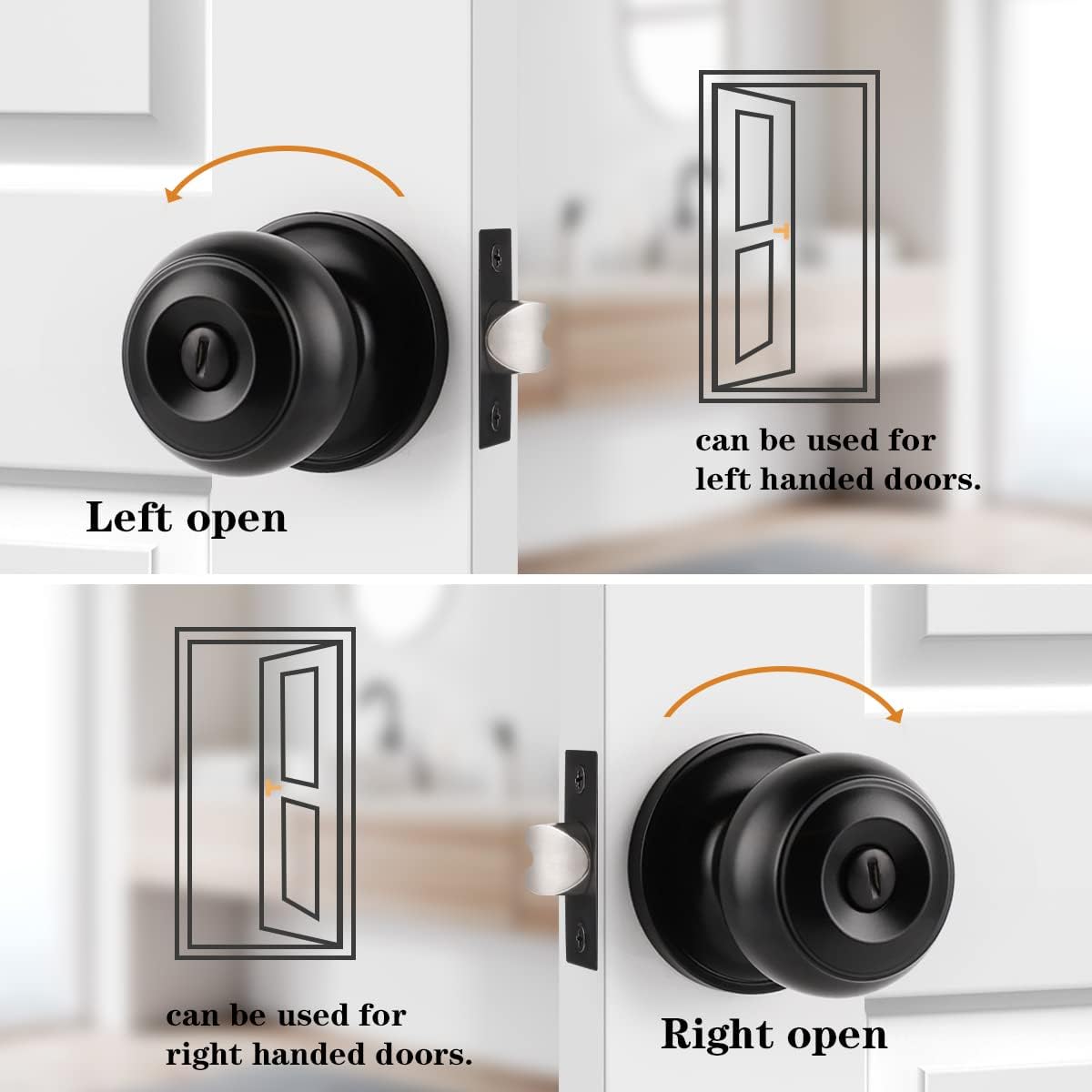 6 Pack of Probrico Matte Black Privacy Door Knobs for Bedroom and Bathroom - Round Ball Interior Door Knob - WildKart