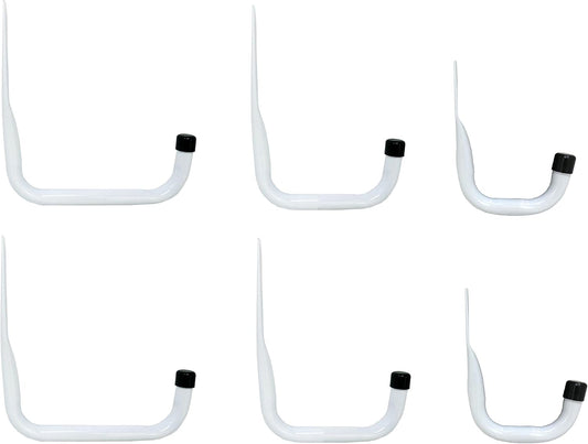 6 Pack of White Heavy Duty Steel Garage Storage Utility Hooks in 3 Sizes by Shepherd Hardware - Model 8096E