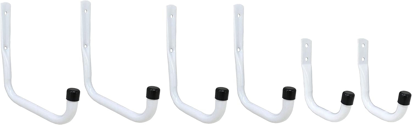 6 Pack of White Heavy Duty Steel Garage Storage Utility Hooks in 3 Sizes by Shepherd Hardware - Model 8096E